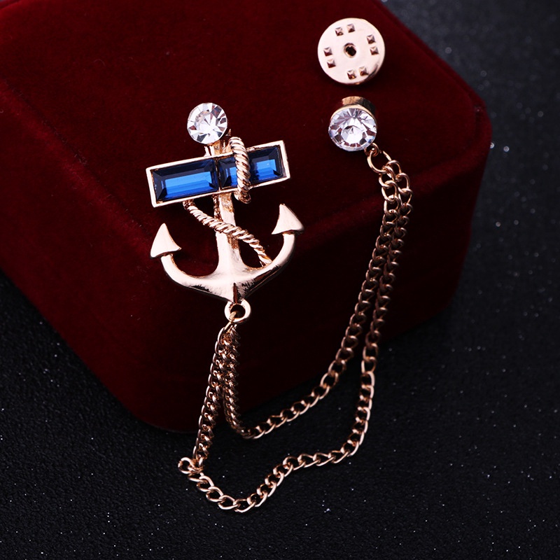 Ghim cài áo EFAN hình mỏ neo đính đá pha lê phong cách Hàn Quốc thời trang cho nam nữ