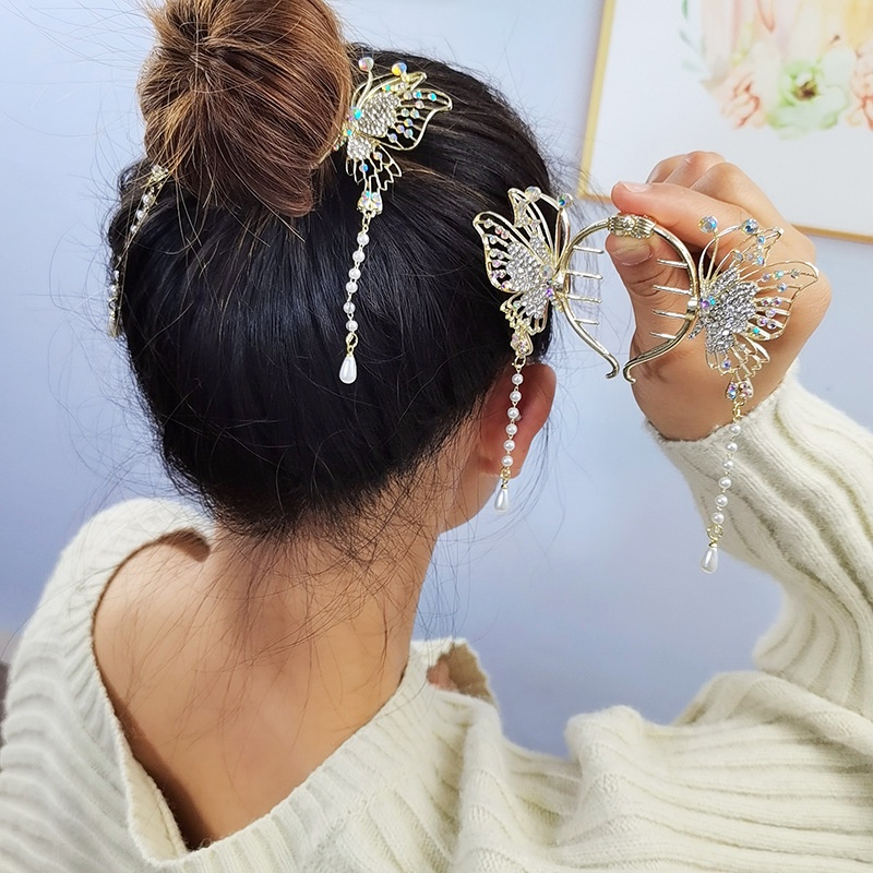 Kẹp tóc AIJOLEN hợp kim thiết kế bươm bướm hoa tua rua nhiều mẫu tùy chọn đính hạt ngọc trai nhân tạo thời trang cho nữ