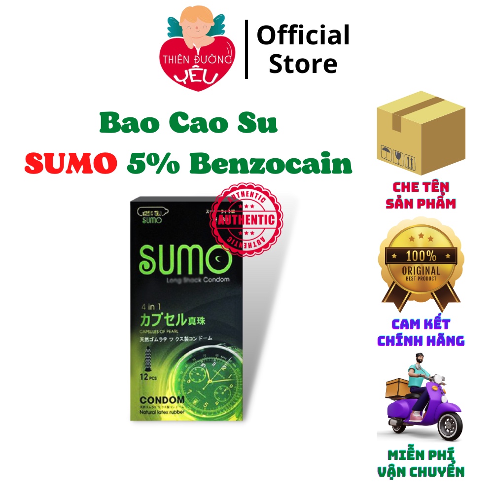 Bao Cao Su SUMO 5% Benzocain, Gân Gai, Kéo Dài Cuộc Yêu - Hộp 3 Chiếc / 12 Chiếc [ Auth - Nhật Bản - 100% ]
