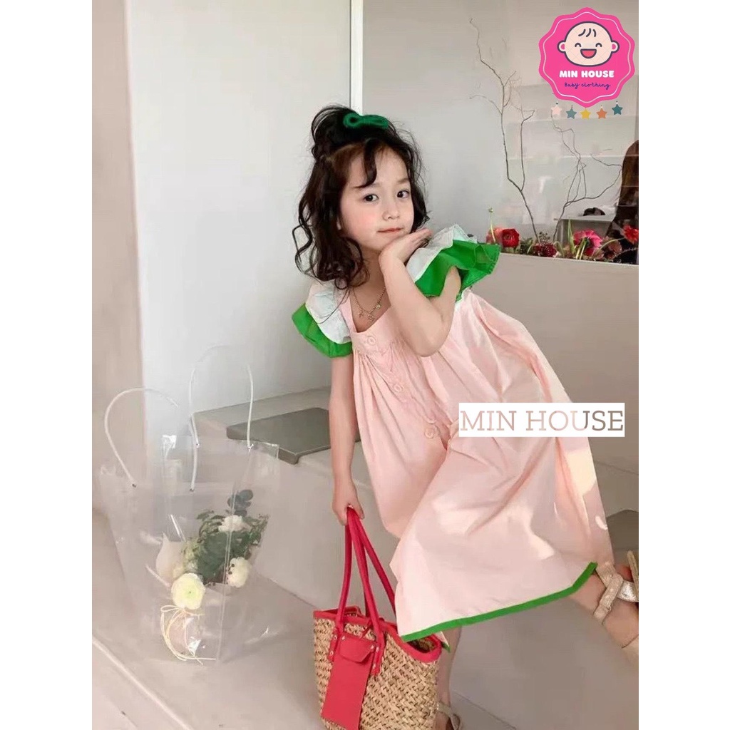 (10-24kg) Đầm thô tay cánh tiên dáng chữ A cho bé gái diện đi học, đi chơi