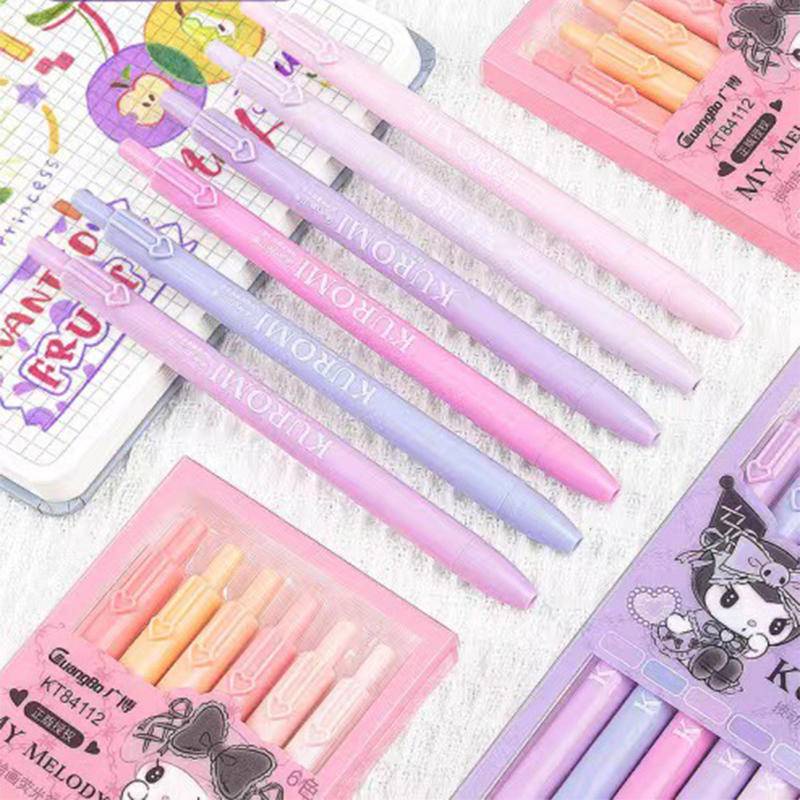 SANRIO Bộ 6 Bút Đánh Dấu Mini Ghi Chú Kuromi Đáng Yêu