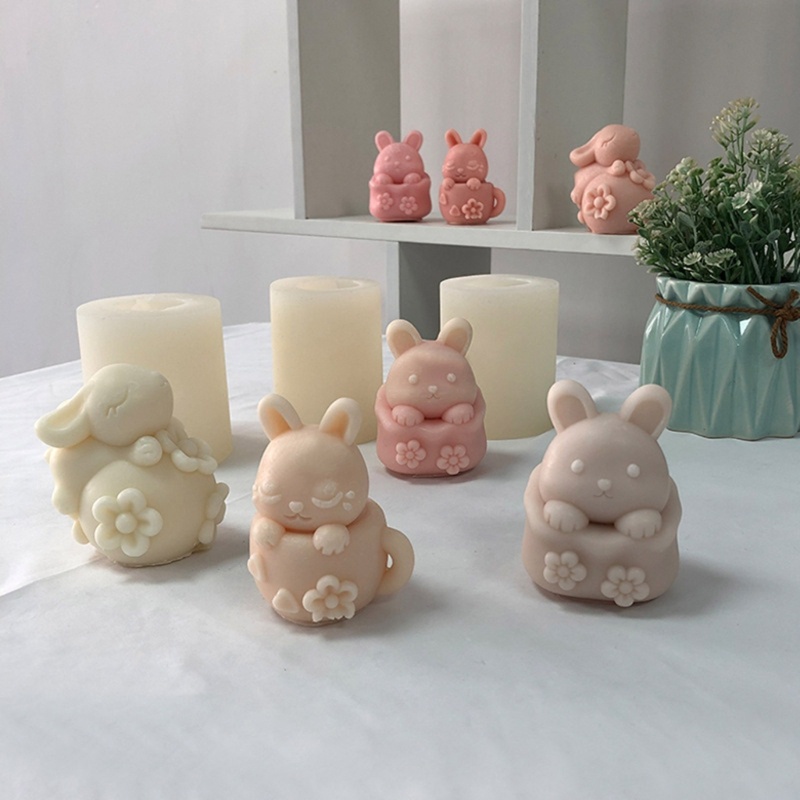 Khuôn Làm Bánh / Xà Phòng Hình Chú Thỏ / Bông Hoa Bằng Nhựa Resin Dễ Thương DIY