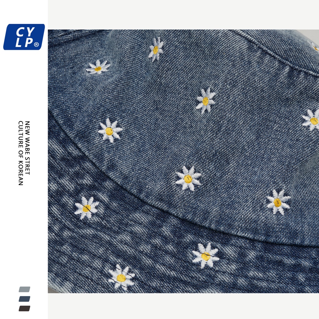 Nón Tai Bèo Denim Họa Tiết Hoa Cúc Thêu Phong Cách Hàn Quốc Thời Trang Xuân Hè Dành Cho Nữ