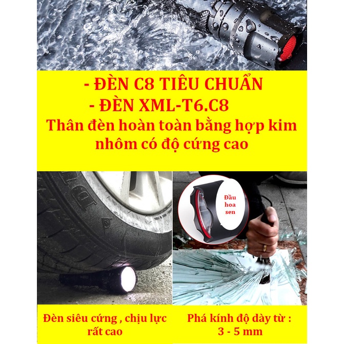 Đèn pin siêu sáng , bộ đèn XML - T6 không thấm nước vỏ hợp kim nhôm