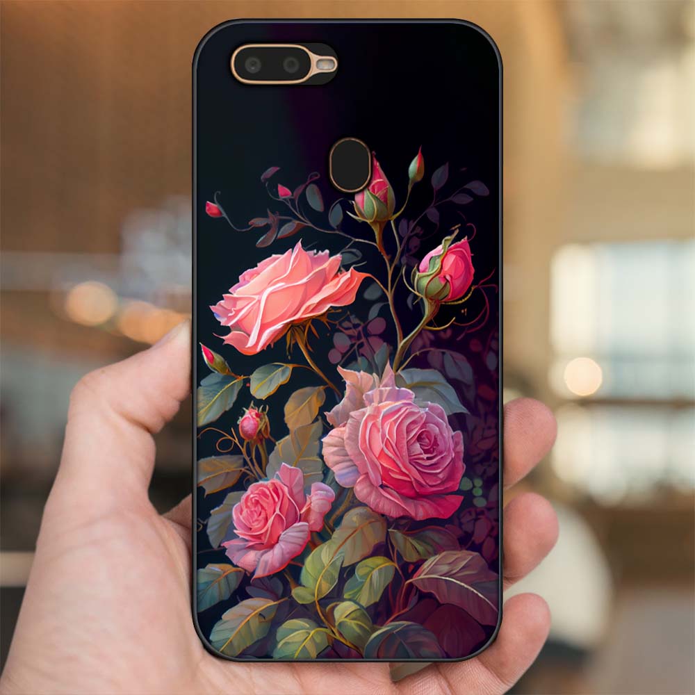 Ốp lưng Oppo A5S, A7, A12, F9 viền đen in hình Hoa Hồng Hoa Đẹp