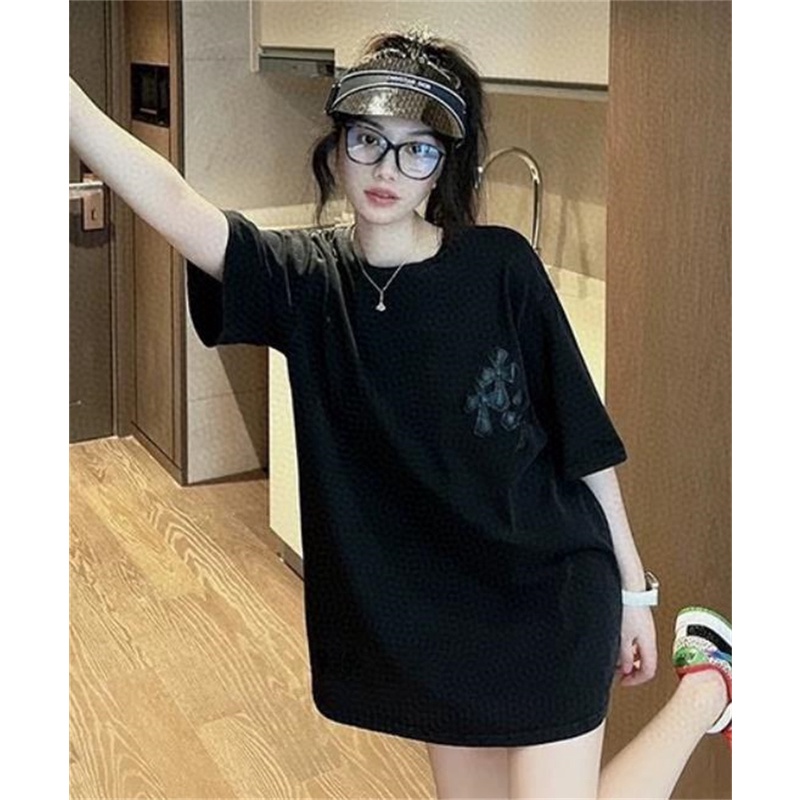 Chrome- Áo Thun Da Ngắn Tay Thêu Chữ Thập Bạc Mới Nhất