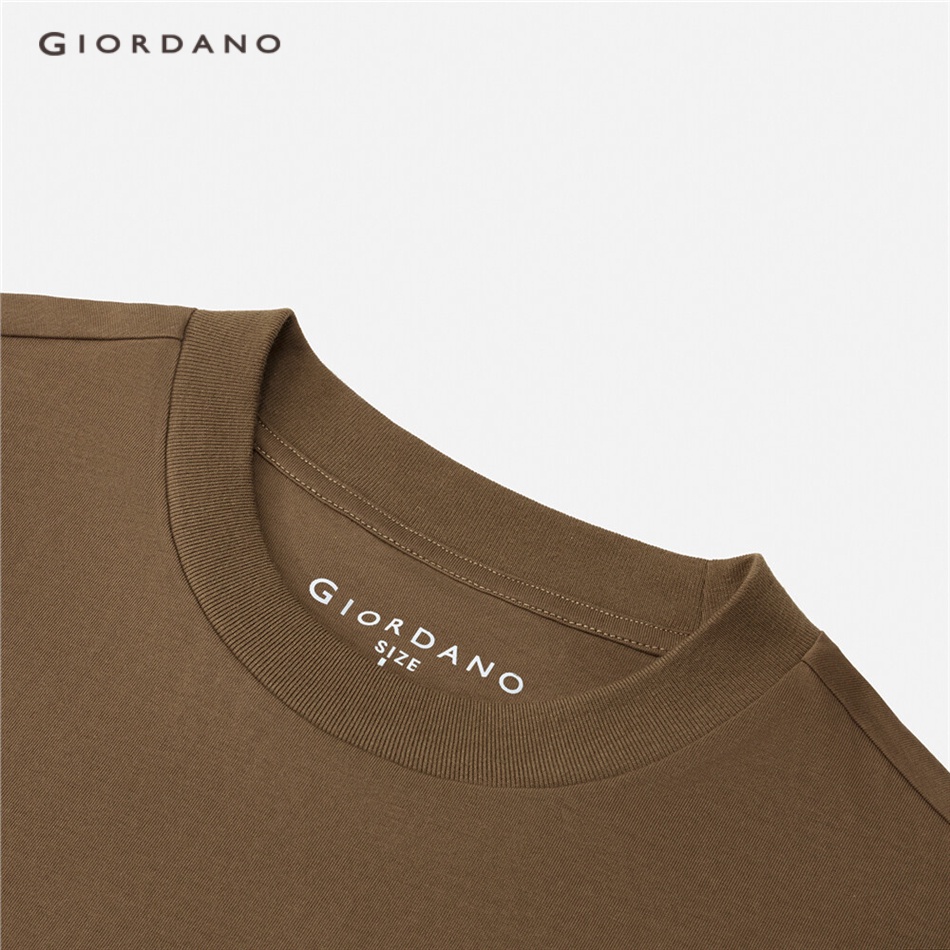 Áo thun cotton GIORDANO 13023211 cổ lọ ngắn tay màu trơn cho nam