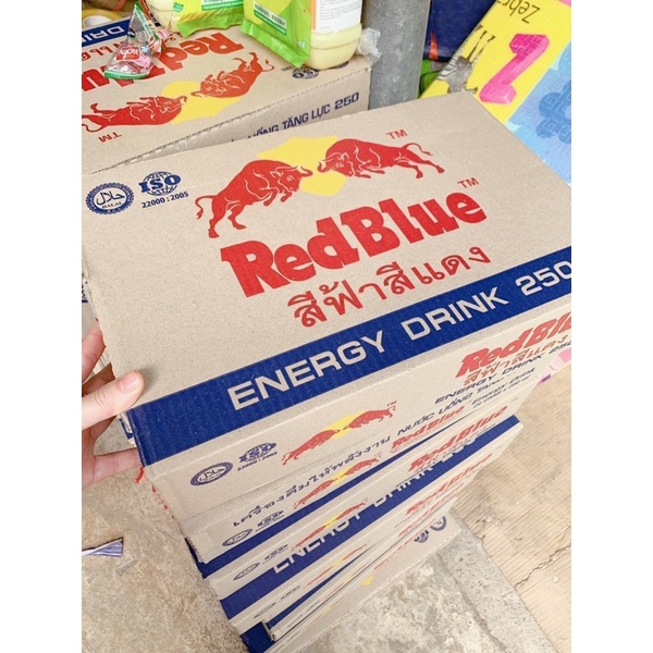 Nước tăng lực bò húc red blue vỉ 6 lon