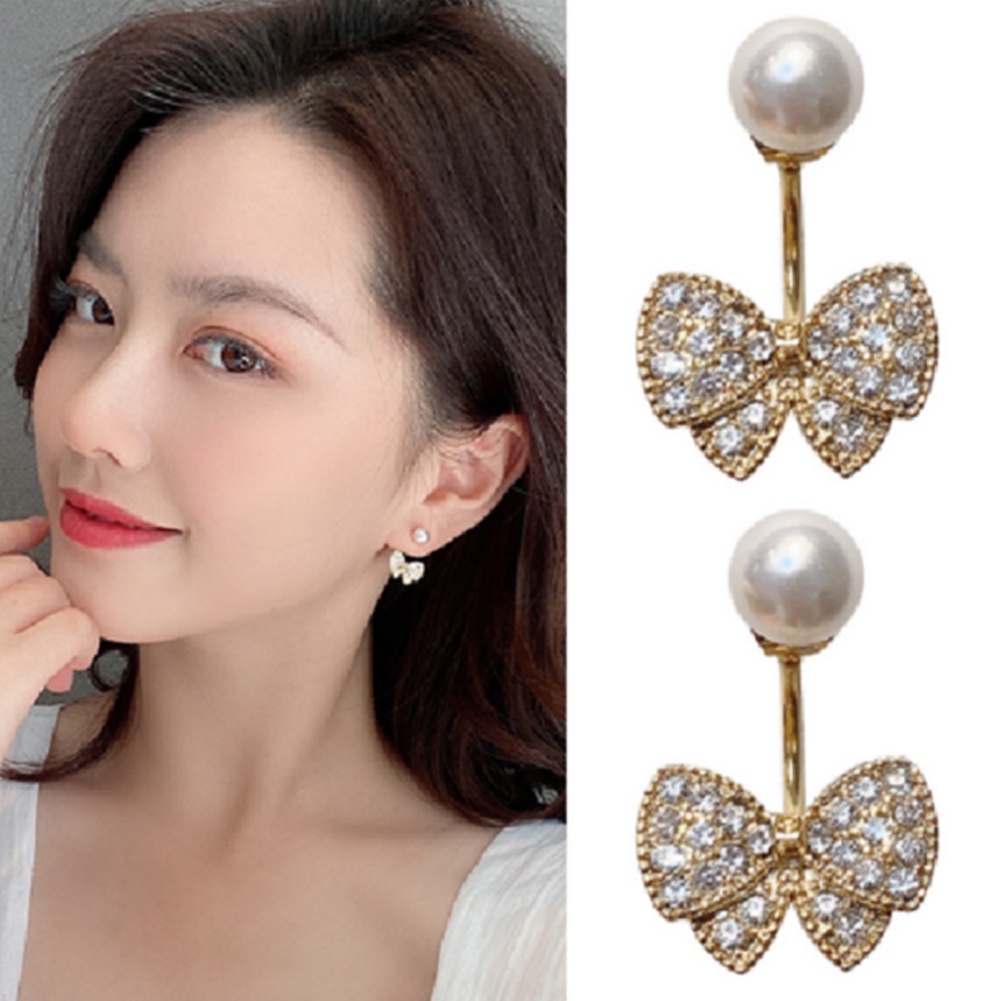 Bông Tai Mạ Bạc 925 Hình Nơ Đính Ngọc Trai Đơn Giản Phong Cách Hàn Quốc