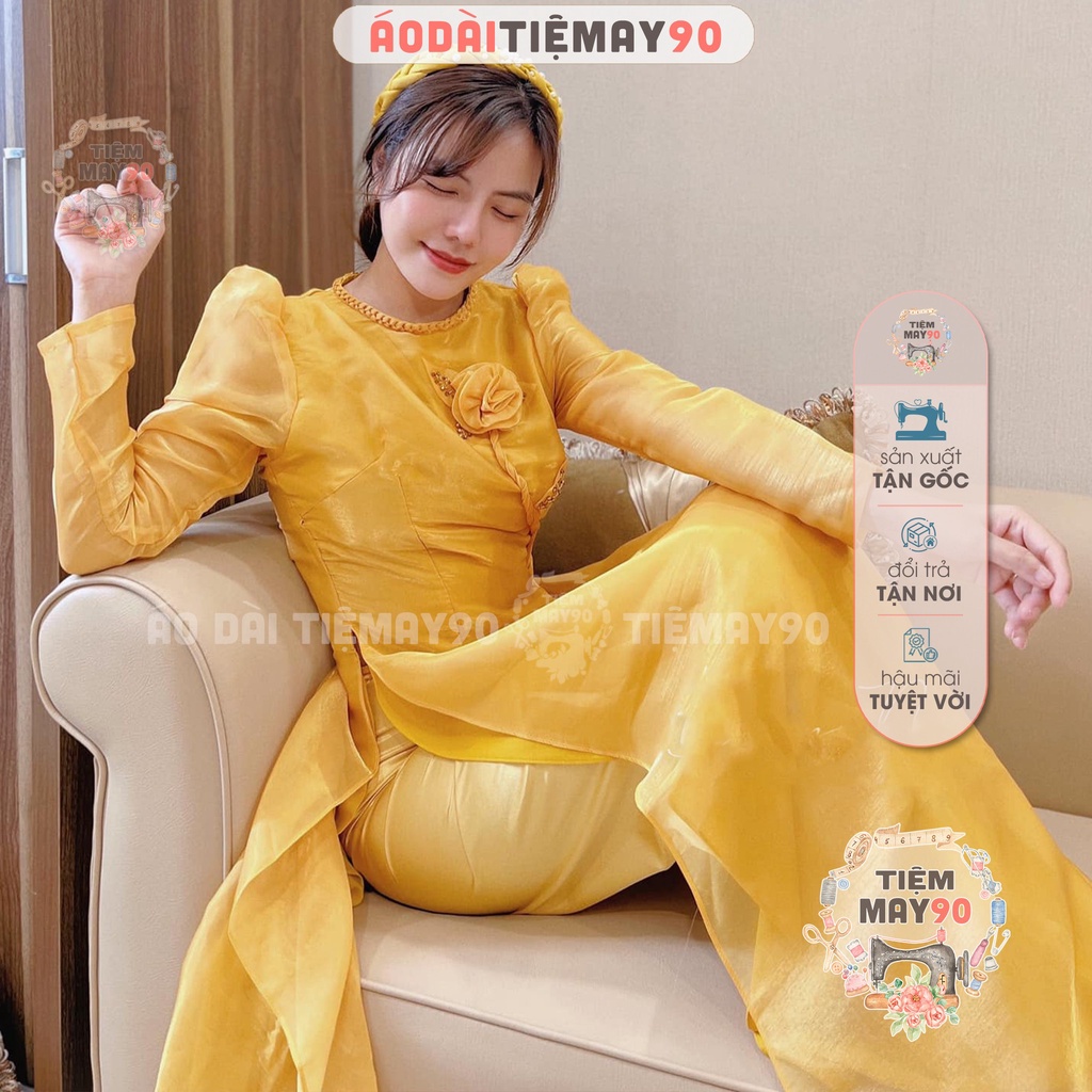 Áo Dài Cách Tân Nữ Cổ Tròn Kiểu Tết Đẹp Đính Hoa Thủ Công Cao Cấp NAT02