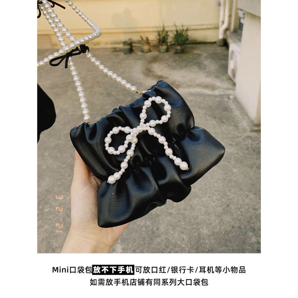 Túi Đeo Chéo Mini Đính Nơ Ngọc Trai Thời Trang Mới 2022 Cho Nữ