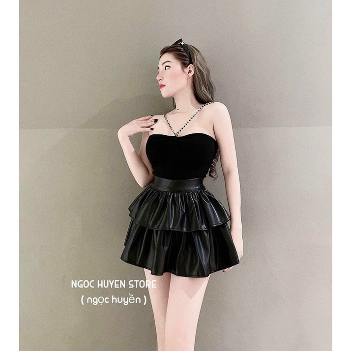 Áo ống phối xích cổ hai màu có mút Uk alohashop91