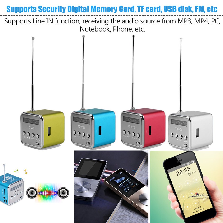 Portable Micro USB Mini Stereo Super Bass Speaker Music MP3/4 FM Radio