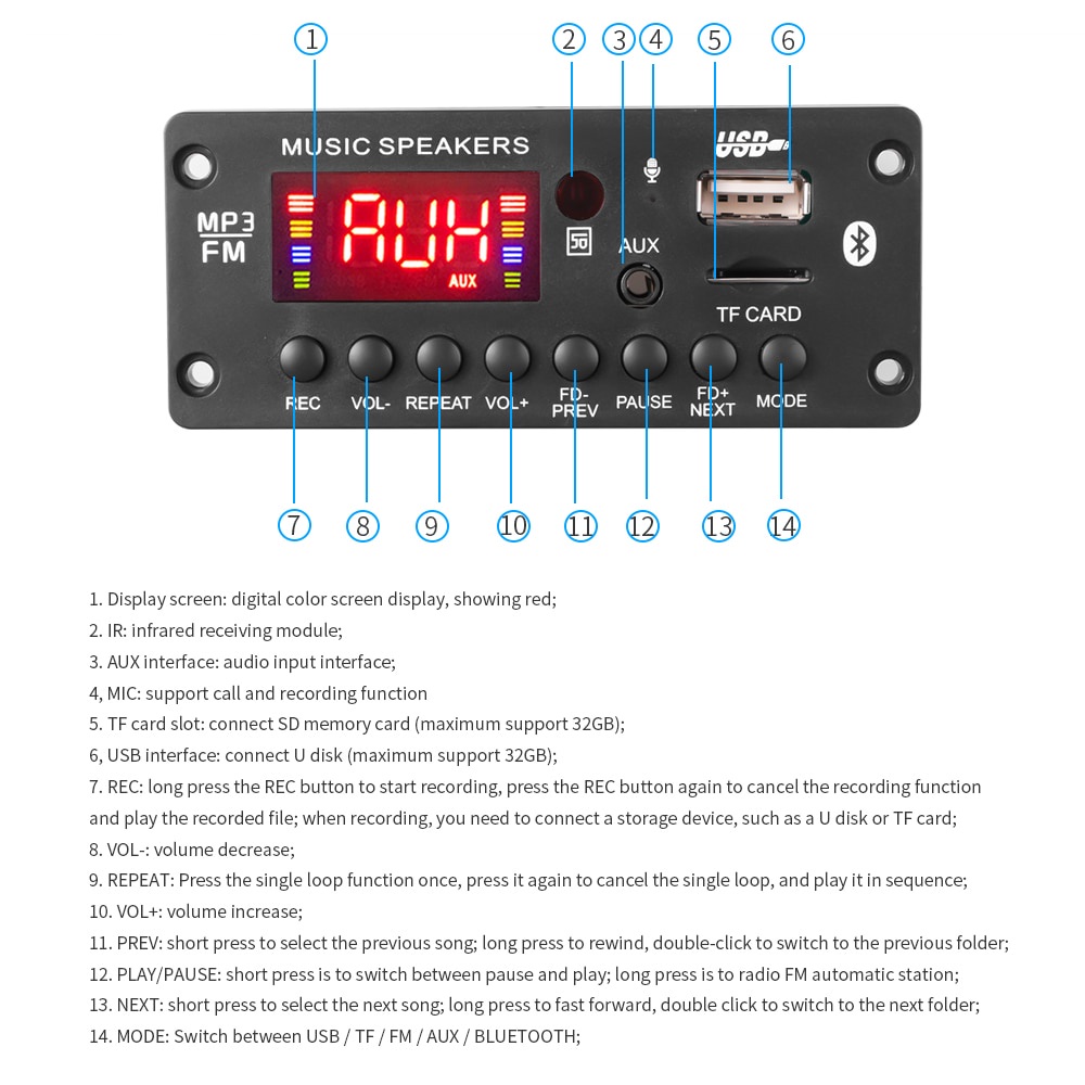 Bảng Mạch Khuếch Đại Âm Thanh MP3 2 * 25W 50W DC 7-15V MP3 Bluetooth 5.0 12V Cho Xe Hơi