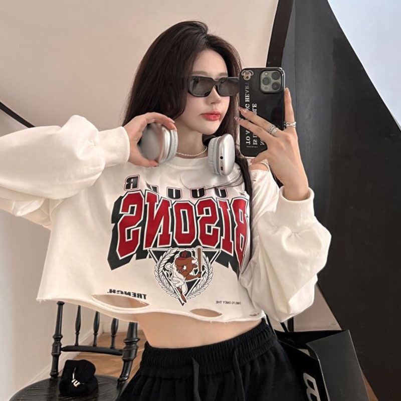 Áo Thun Lửng Tay Dài In Chữ Thời Trang Dành Cho Nữ