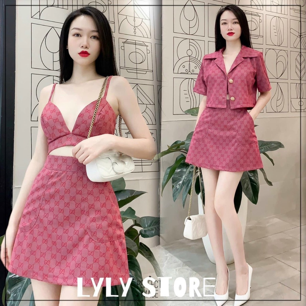 Set Áo Lửng Hai Dây + Chân Váy Chữ A + Áo Khoác Kiểu Vest Có Mút Ngực Phong Cách Hiện Đại Quyến Rũ Dành Cho Nữ