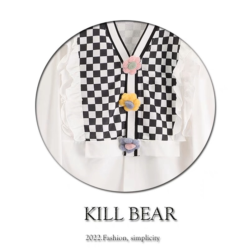 Áo sơ mi in hoạ tiết ô van 2023 KILL BEAR