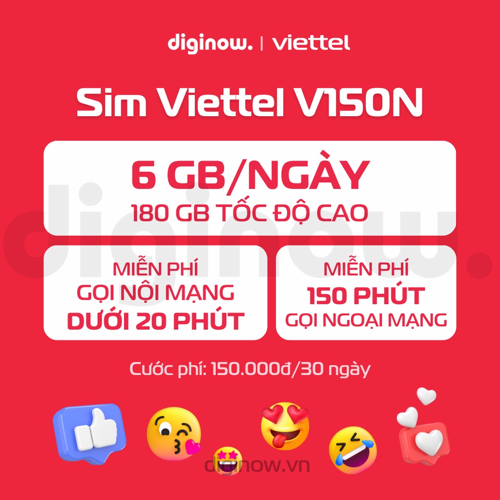 Sim 4G Viettel V150N có 6GB/ngày, miễn phí gọi nội mạng, 150 phút ngoại mạng