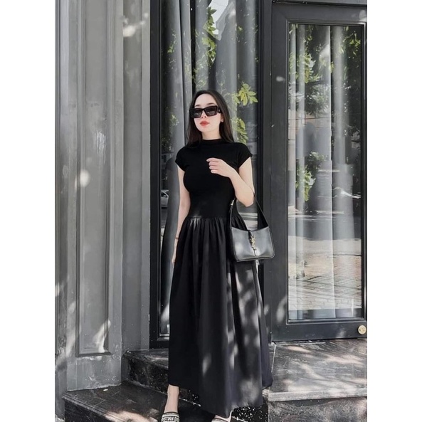 Váy phối cổ cao chân váy xoè