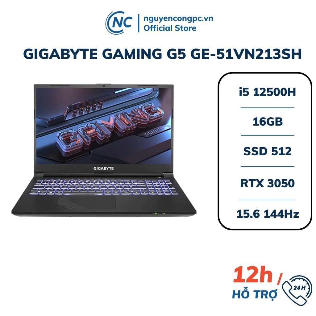 Laptop Gigabyte Gaming G5 GE-51VN263SH i5-12500H, 16GB, 512GB SSD, 15.6" FHD IPS 144Hz, RTX 3050 4G