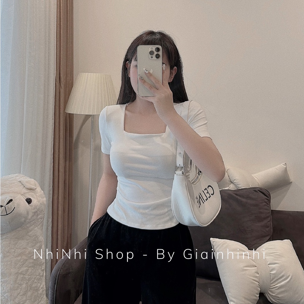 Áo thun ôm cổ vuông rúm 2 bên, Áo kiểu dáng ôm sexxy AT6419 - NhiNhi Shop | BigBuy360 - bigbuy360.vn