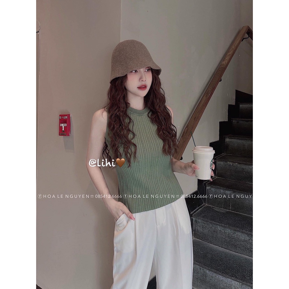 Áo len gân nữ sát nách trơn basic cổ tròn hàng Quảng Châu đẹp dày dặn co giãn tốt, áo ba lỗ len tăm nữ dáng ôm 8339 5