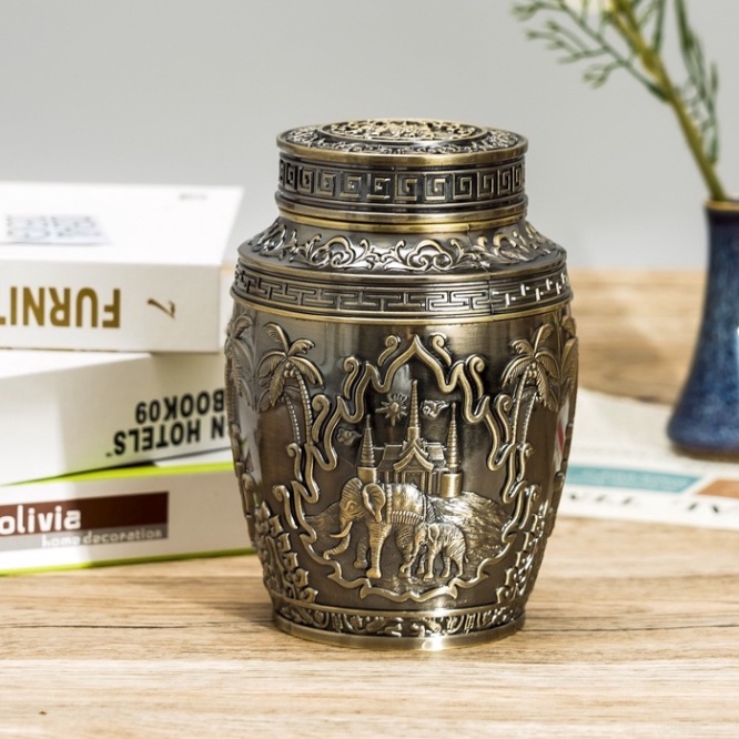 Lọ đựng chè hoa lá cổ 4 mùa | Lọ chè kim loại tổng hợp đồng size To | LỌ ĐỰNG TRÀ SIZE TO | LỌ TRÀ TỨ QUÝ | CHÈ VOI TO ,
