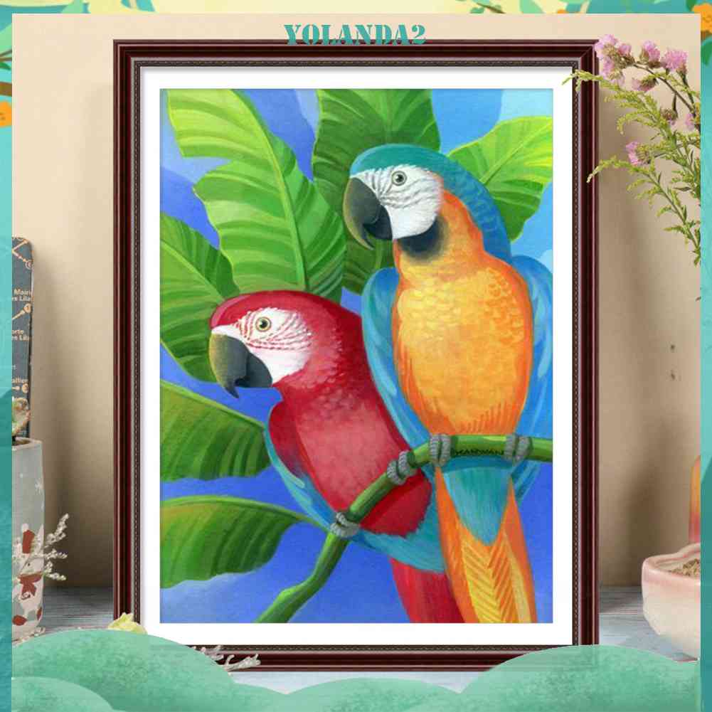 Tranh Đính Đá Kim Cương Toàn Bộ 5D DIY Hình Hai Chú Vẹt