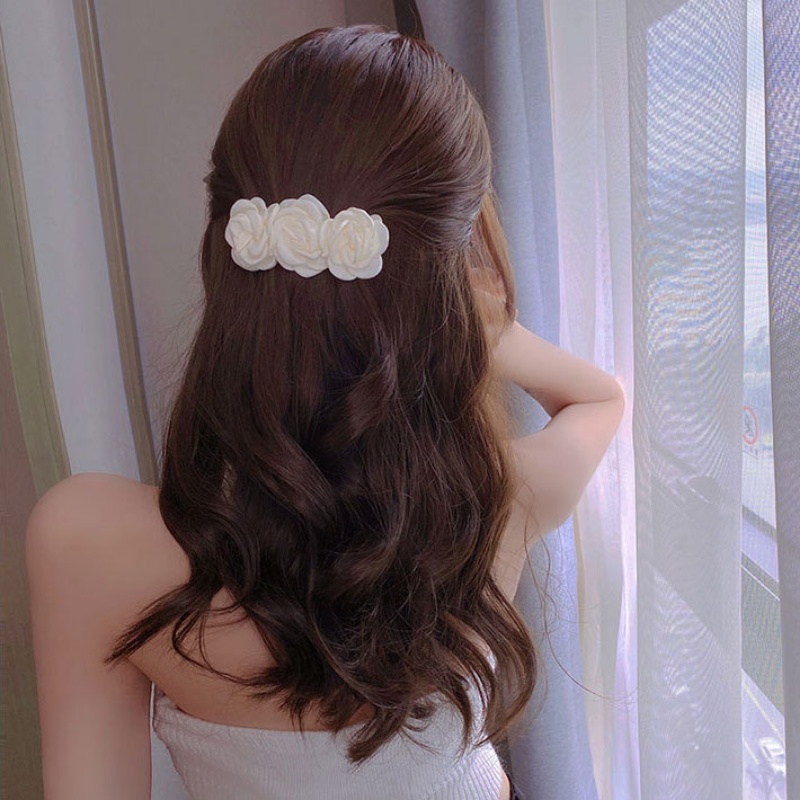 Kẹp Tóc Hình Hoa Trà Lưới Màu Trắng Phong Cách Hàn Quốc Cho Nữ