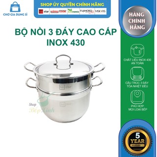 Bộ xửng hấp 3 đáy inox 430 FiveStar Standard bếp từ nắp inox
