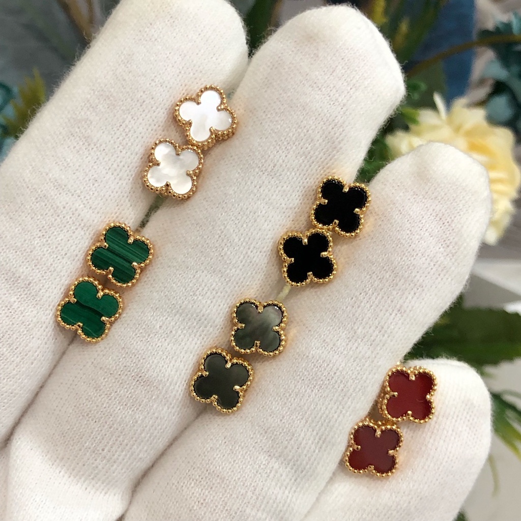 Bông Tai mini Hình Cỏ Bốn Lá Mạ Vàng 18K / Bạc Dày 9mm Làm Quà Tặng Sinh Nhật / Lễ Tình Nhân