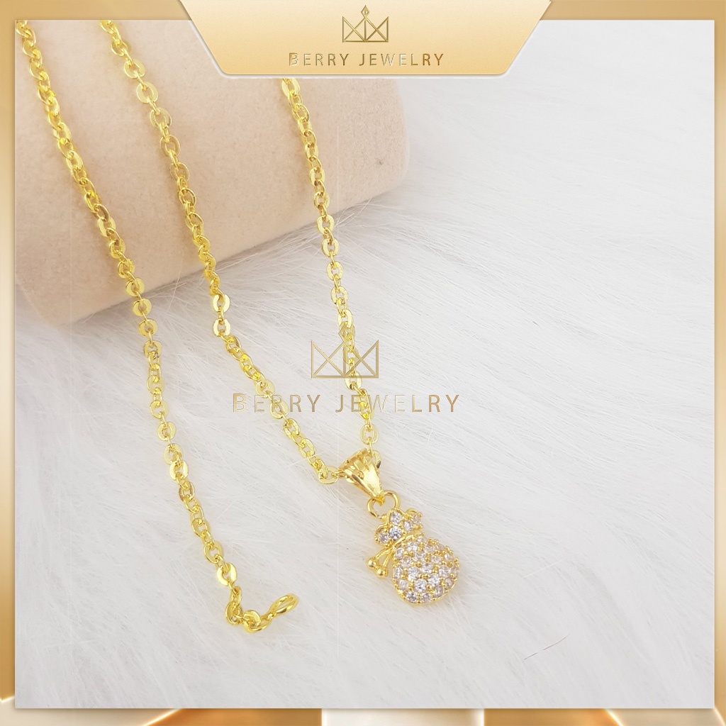 Dây Chuyền Nữ Mặt Túi Tài Túi Lộc Đính Đá Kết Hợp Dây Xích Nhỏ Sáng Mạ Vàng Bền Màu B2121XT