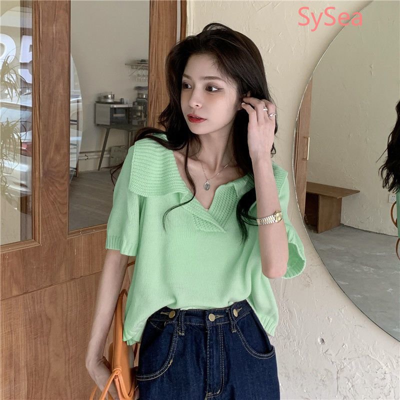 Áo Dệt Kim Ngắn Tay Dáng Rộng Thời Trang Xinh Xắn Cho Nữ