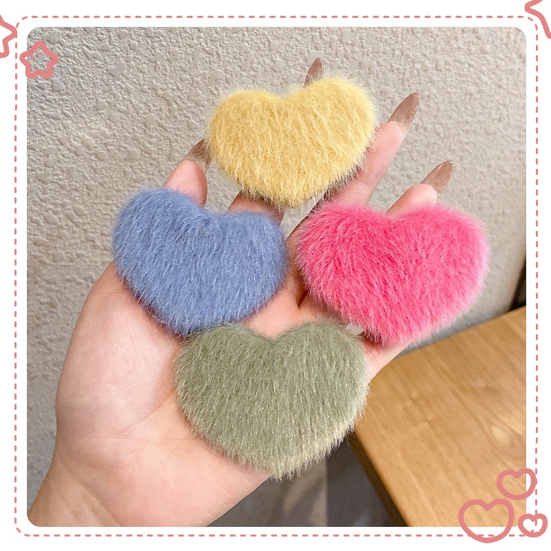 miumiuaKẹp Tóc Dễ Thương Phủ Lông Hình Trái Tim Màu Kẹo Phụ Kiện Thời Trang Cho Nữ