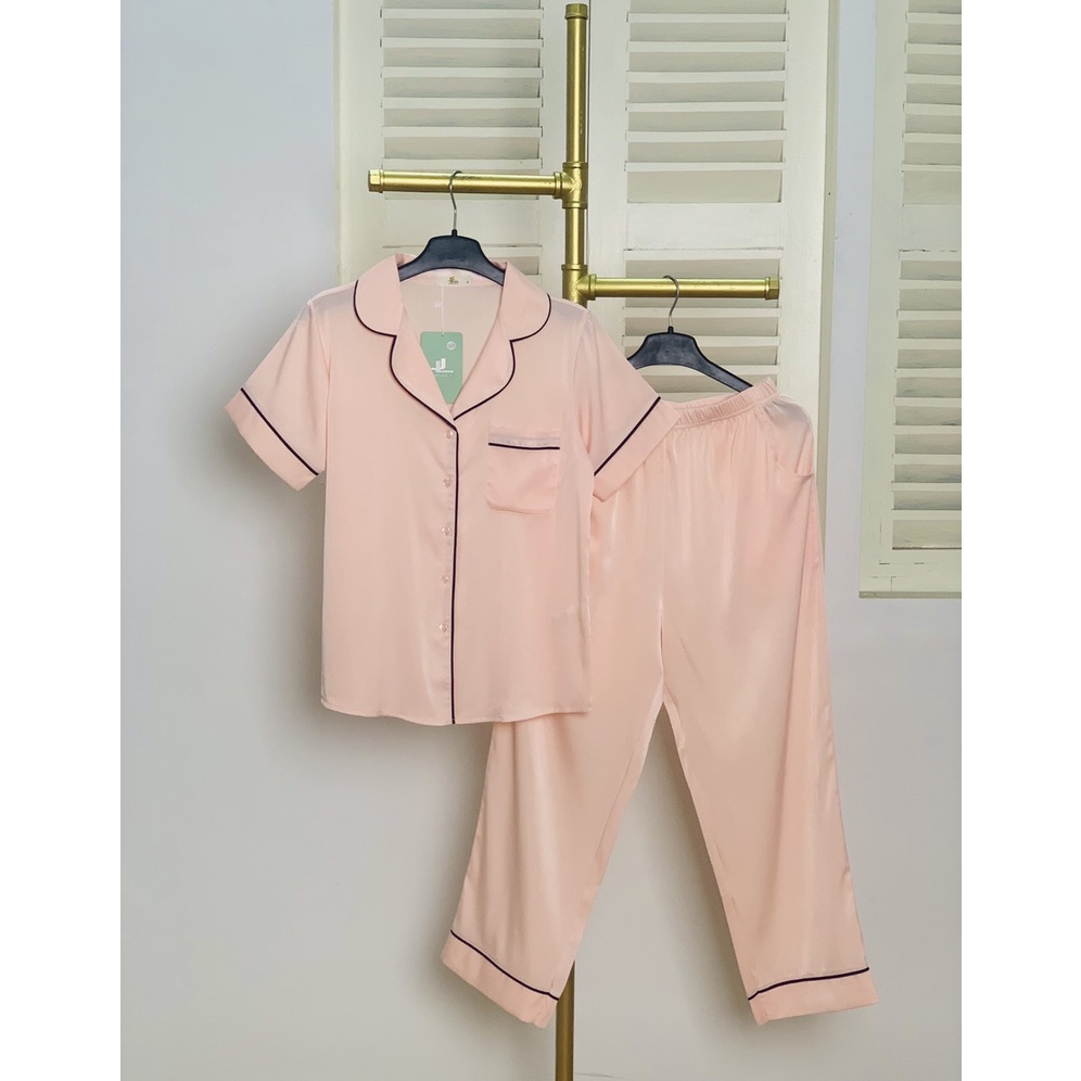 Bộ Pijama Trơn Tay Ngắn Quần Dài YAMOPAD Chất Liệu Lụa Nhật Cao Cấp Mềm Mại Thoáng Mát Có Độ Dày