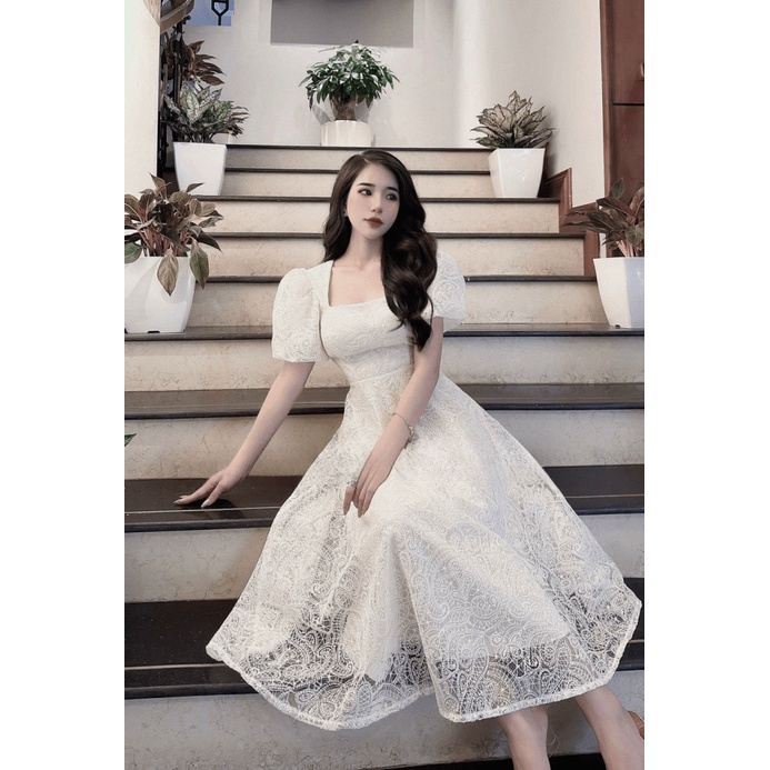 NGẬP TRÀN ƯU ĐÃI - ĐẦM REN TAY NGẮN CỔ VUÔNG ÔM EO DÁNG DÀI CỰC DUYÊN DÁNG NỮ TÍNH ĐI CHƠI DỰ TIỆC CƯỚI SIÊU LỘNG LẪY UP