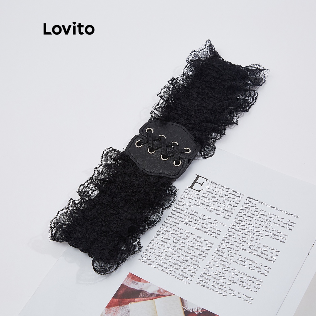 210QX Áo corset Lovito màu trơn phối dây rút cột dây qua khoen định hình cơ thể phong cách thường ngày L18X349