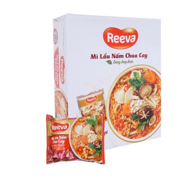 MÌ LẨU NẤM CHUA CAY REEVA - ĂN CHAY ĐƯỢC - 85G/GÓI - THÙNG 30 GÓI