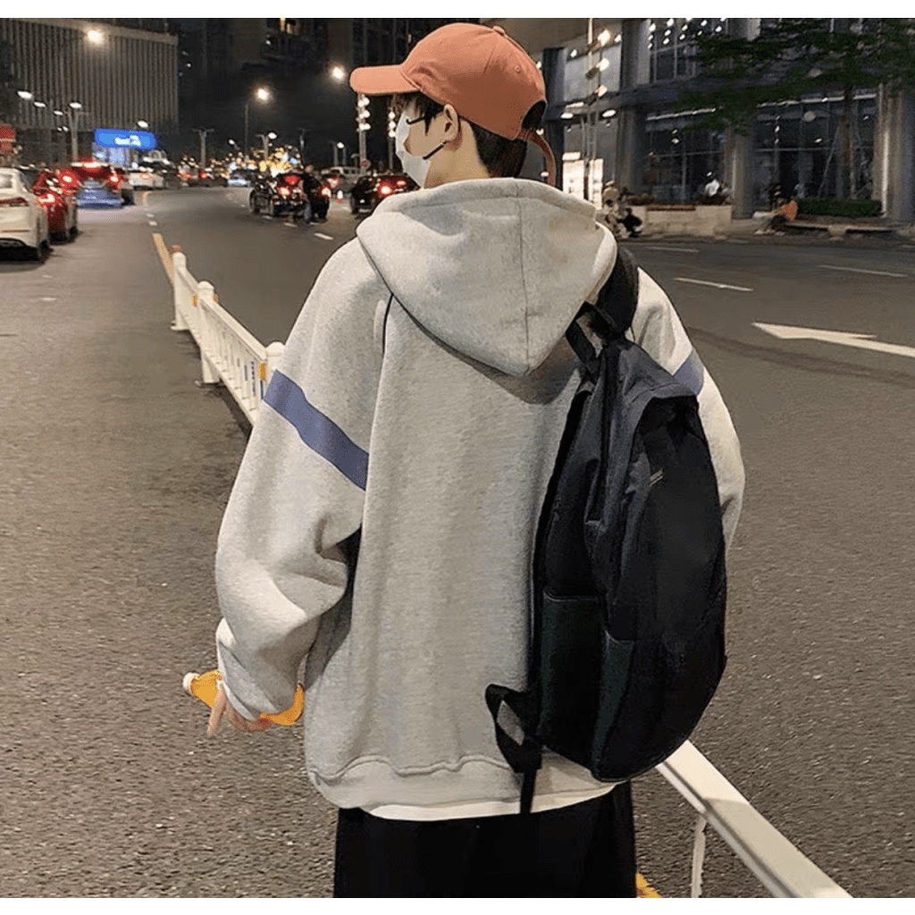 Áo Khoác Nỉ Nam Dây Khóa Kéo Nón Lớn 3 Màu Phối Sọc Tay Mặc Thoải Mái NEW UNISEX