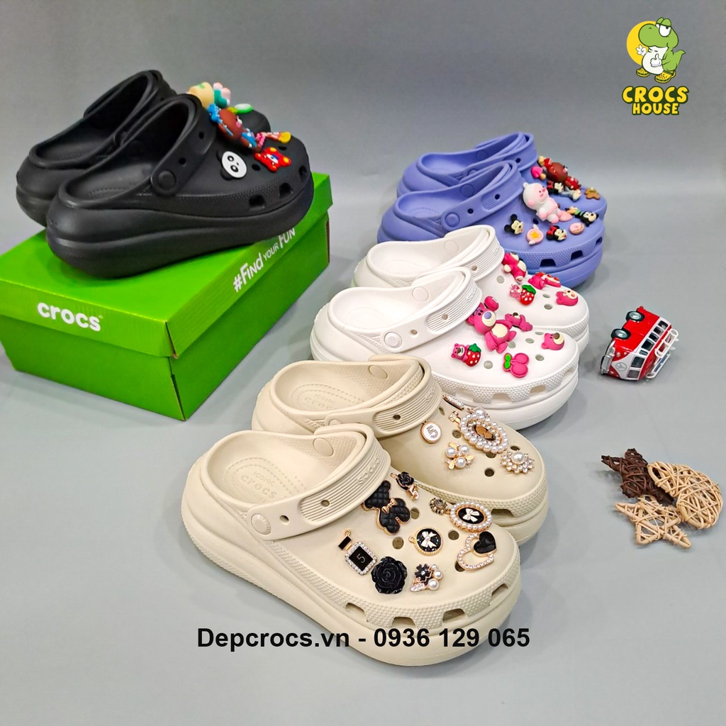 Dép sục crocs classic crush unisex đế cao 7 cm đủ màu tặng kèm stickers đá - Crocs House
