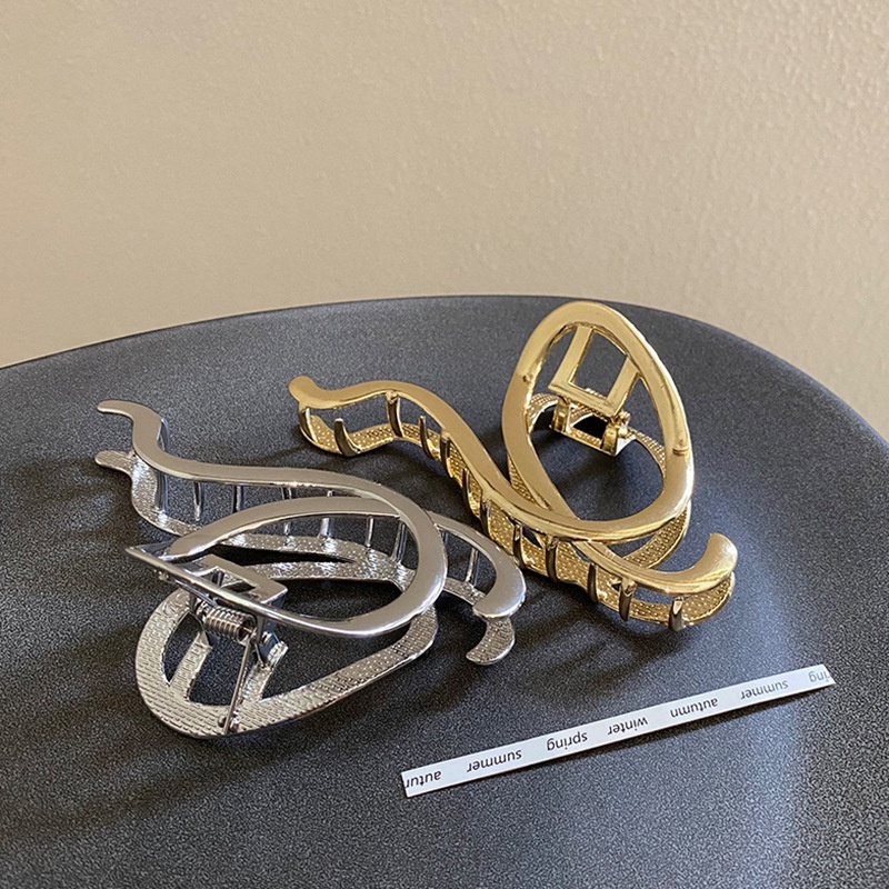 Kẹp Tóc Hình Cá Mập Bằng Kim Loại Thiết Kế Hình Học Bất Đối Xứng Cỡ Lớn Phong Cách Pháp Thanh Lịch Cho
