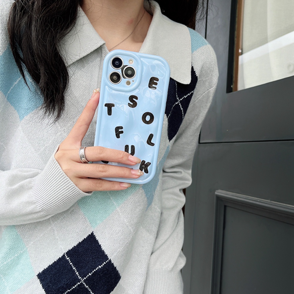 Ốp Điện Thoại In Chữ Màu Xanh Dương Cho iPhone 14 Pro Max 14Pro 14 13 Pro Max 12 Pro Max 11