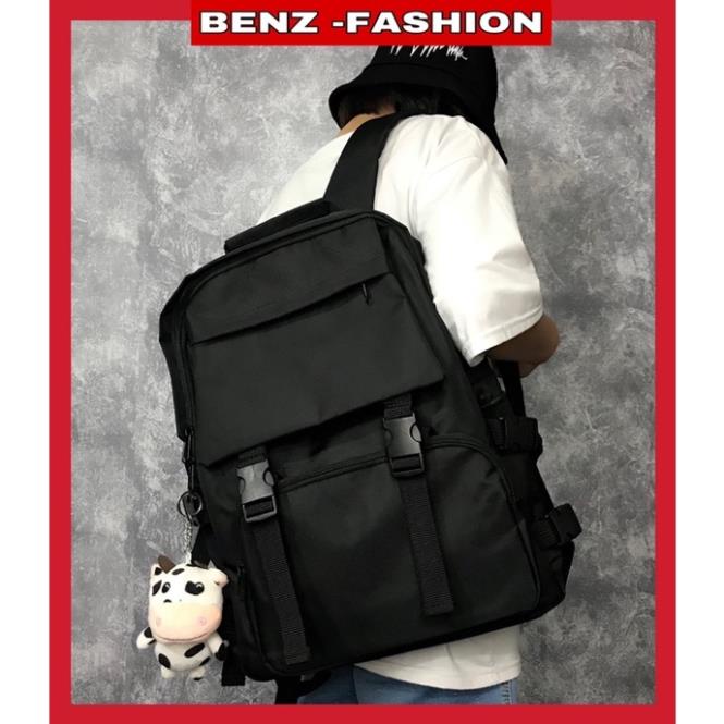 Balo học sinh Ulzang cặp đi học nam nữ bassic đen trơn có ngăn đựng laptop chất vải canvas chống thấm nước bền đẹp B 86 | BigBuy360 - bigbuy360.vn