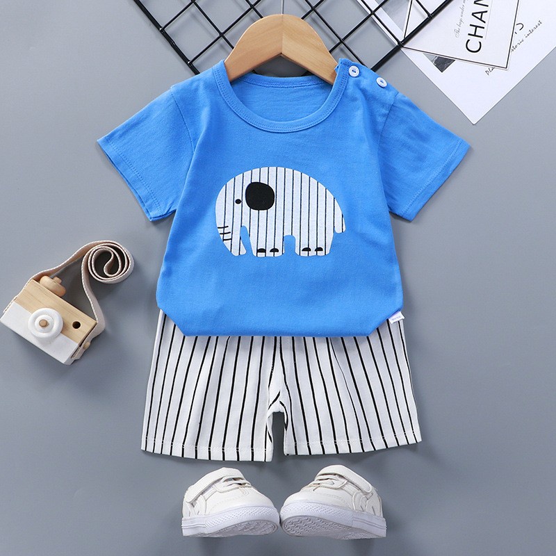 73-130cm Bộ áo thun ngắn tay phong cách mới dành cho trẻ sơ sinh mùa hè Áo thun bé trai bé gái Bộ đồ ngắn tay cho bé Bộ đồ Cotton nguyên chất cho trẻ em