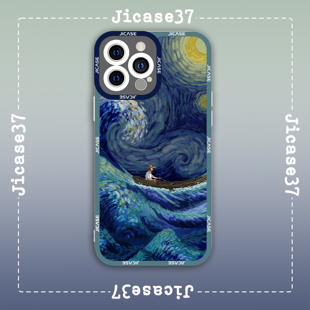 Ốp lưng iphone cạnh vuông Jicase JMcase Van Gogh Tranh Sơn Dầu Sóng Biển x/xs/11/12/pro/max/plus/promax