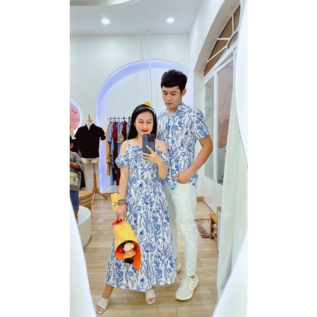 🔥🔥(Hình thật)set couple hoa đi biển váy nữ bẹt vai siêu đẹp