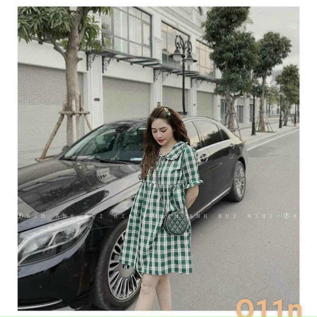 Đầm Nữ Sọc Caro Vải Kate Mềm Mịn Thiết Kế Tay Bèo Dáng Xòe Nhẹ Nhàng Phong Cách Ulzzang Hàn Quốc