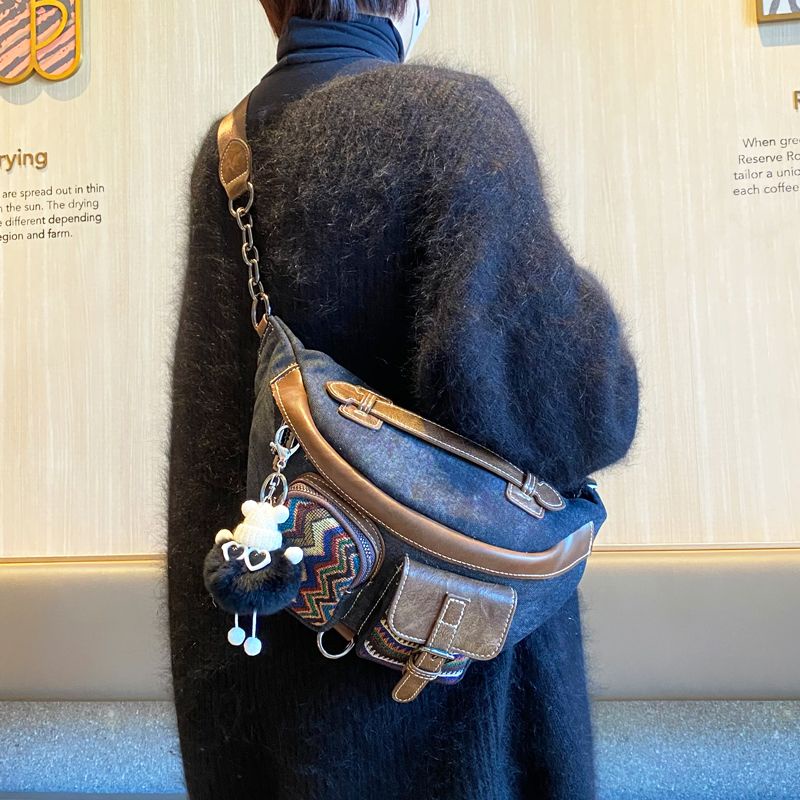 Túi Đeo Chéo Ngực Chất Liệu Denim Thêu Họa Tiết Phong Cách Harajuku Nhật Bản Thời Trang Cho Nữ