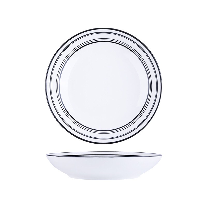 Dĩa sứ 18cm sâu lòng họa tiết vòng dây đen xung quanh