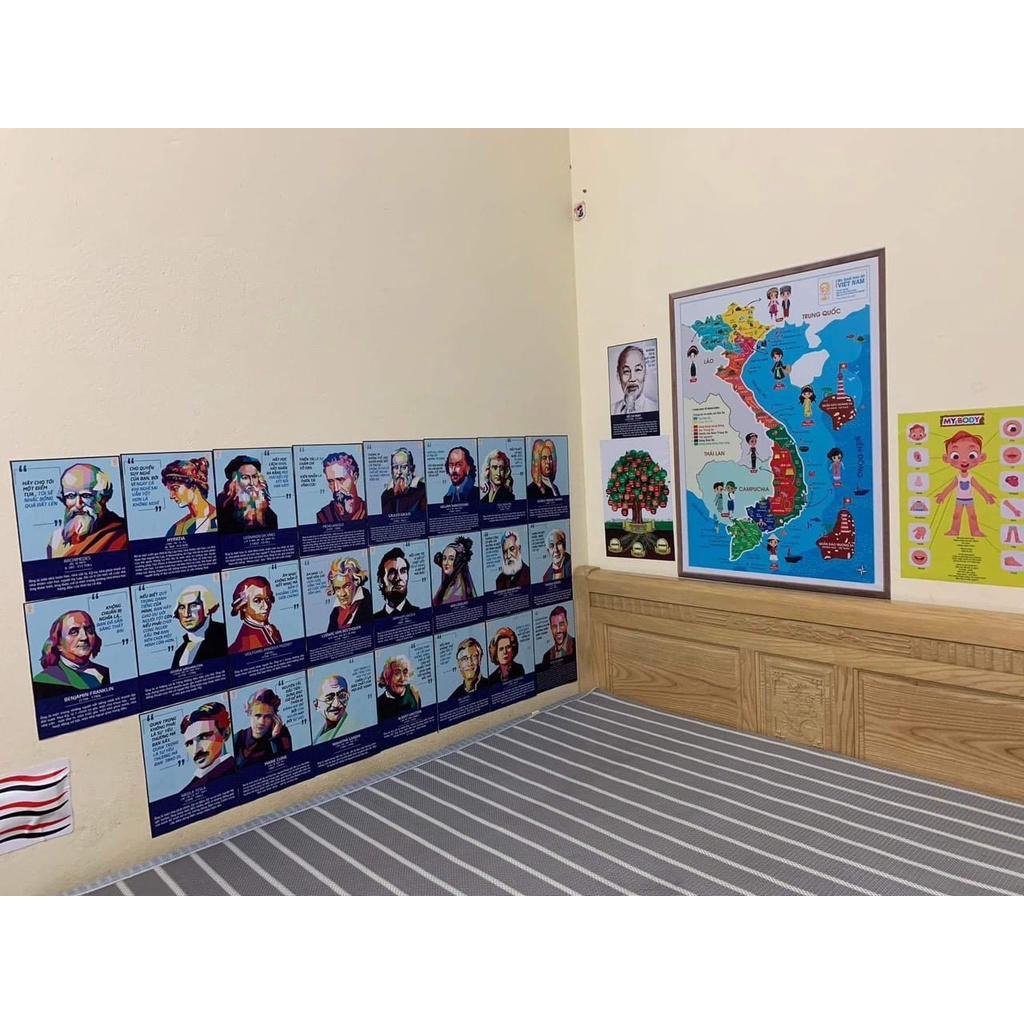 Tranh decal dán tường vĩ nhân 24 TẤM A4 có Bác Hồ